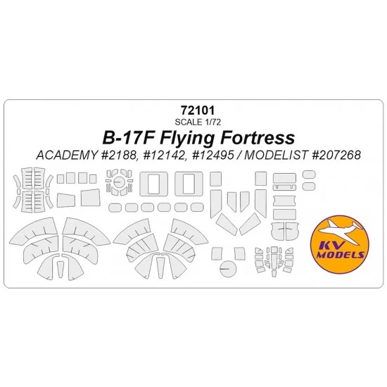 KV Models 72101 1/72 B-17F/E/G FLYING FORTRESS/SB-17 Masking for Academy/Modelist kits