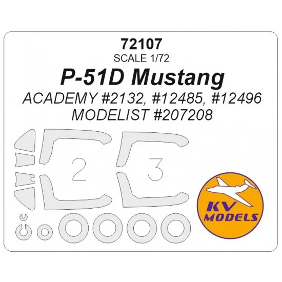 KV Models 72107 1/72 P-51D Mustang Masks for Academy #2132, #12485, #12496 / Modelist #207208