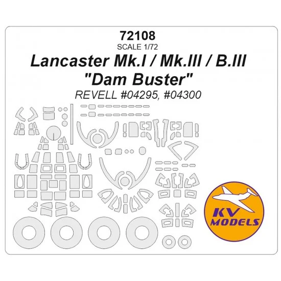 KV Models 72108 1/72 Lancaster Mk.I/III/B.III Dambusters Masking w/Wheels Masks for Revell kits - Model Planes