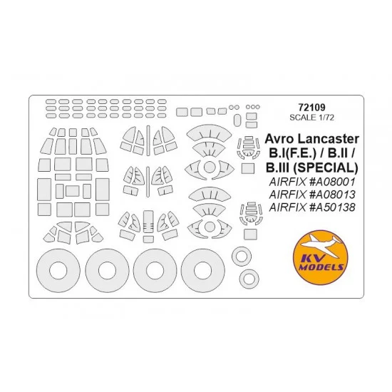 KV Models 72109 1/72 Avro Lancaster B.I(F.E.)/B.II/B.III Masking w/Wheels Masks for Airfix - Model Planes