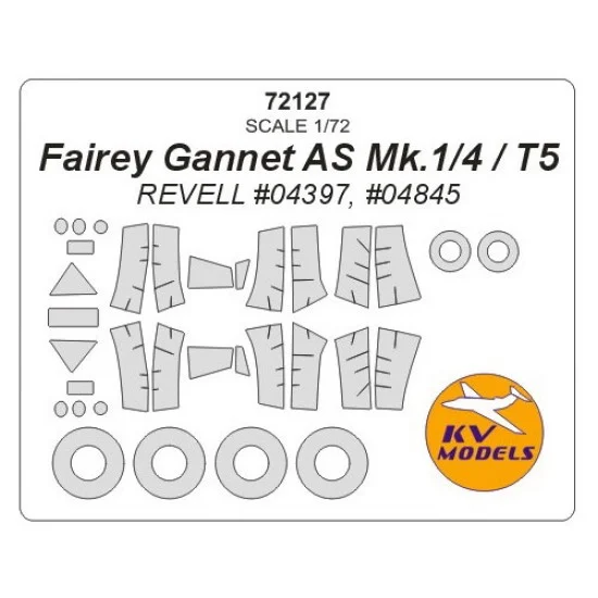 KV Models 72127 1/72 Fairey Gannet AS Mk.1/4/T5 Masking w/Wheels Masks for Revell #04397, #04845 - Model Planes