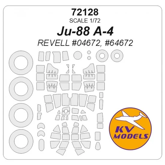 KV Models 72128 1/72 Ju-88 A-4 Masking w/Wheels Masks for Revell #04672