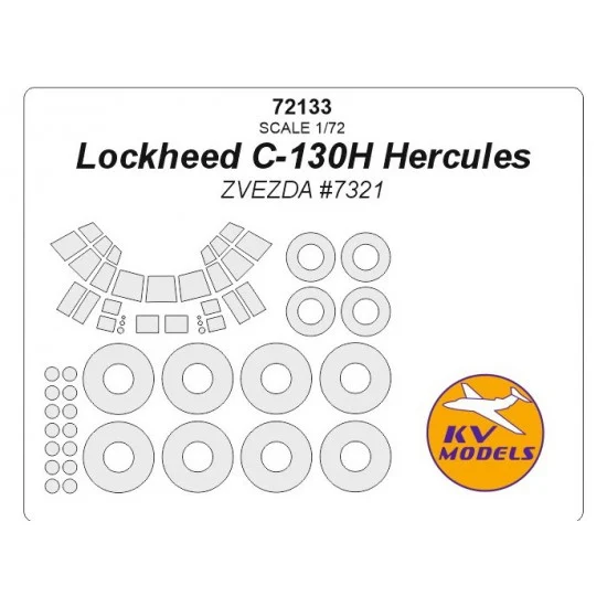 KV Models 72133 1/72 Lockheed C-130H Hercules Masking w/Wheels Masks for Zvezda #7321