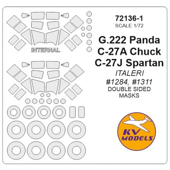 KV Models 72136-1 1/72 G.222 Panda/C-27A Chuck/C-27J Spartan Double sided Masking for Italeri #1284, #1311
