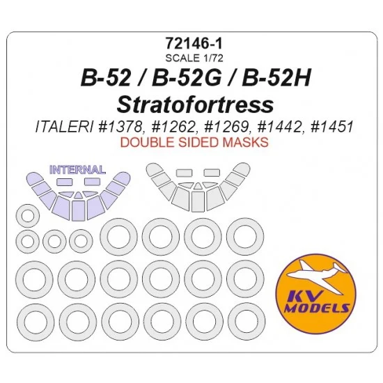 KV Models 72146-1 1/72 B-52/G/H Stratofortress Double Sided Masking for Italeri #1378/1262/1269/1442/1451