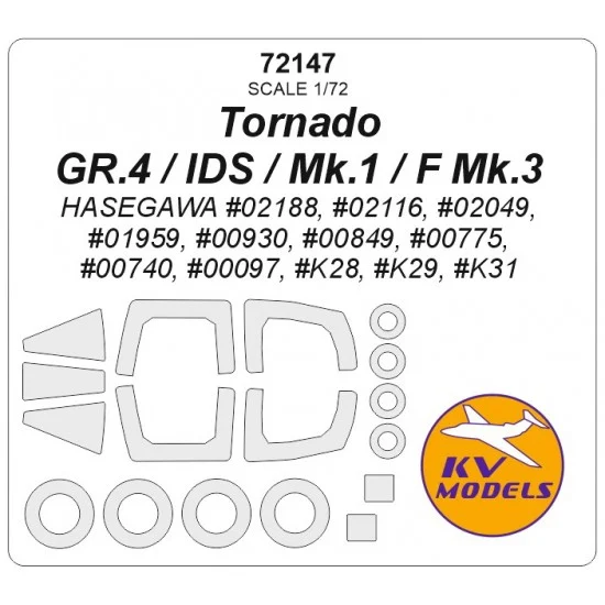 KV Models 72147 1/72 Tornado Gr.4/Ids/Mk.1/F Mk.3 Masking for Hasegawa kits - Model Planes