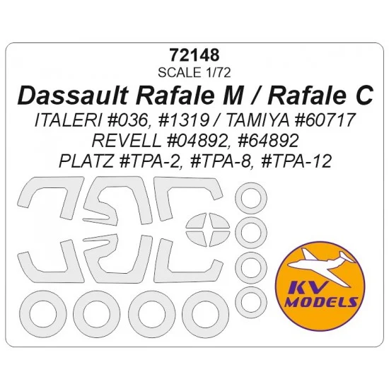 KV Models 72148 1/72 Dassault Rafale M/Rafale C Masking for Italeri/Tamiya/Revell/Platz kits - Model Planes