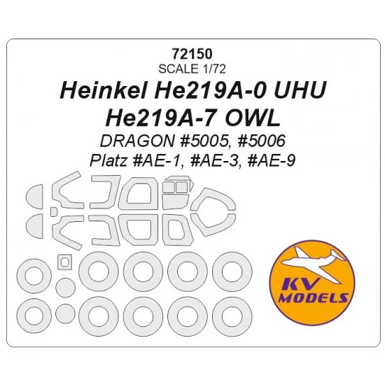 KV Models 72150 1/72 Heinkel He219A-0 Uhu/He219A-7 Owl Masking for Dragon #5005/5006/Platz #Ae-1/3/9