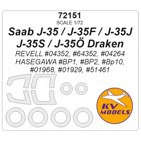 KV Models 72151 1/72 Saab J-35/J-35F/J-35J/J-35S/J-35o Draken Masking for Revell/Hasegawa
