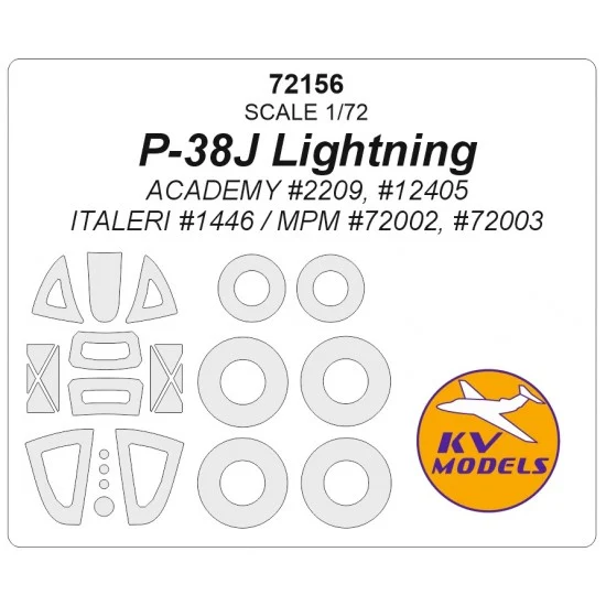 KV Models 72156 1/72 P-38 Lightning Masking for Academy #2209/12405, Italeri #1446/MPM #72002/03