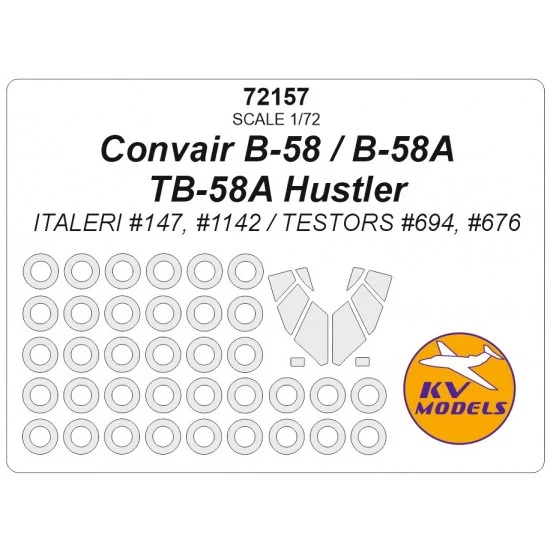 KV Models 72157 1/72 Convair B-58/B-58A/Tb-58A Hustler Masking for Italeri #147/1142/Testors #694/676