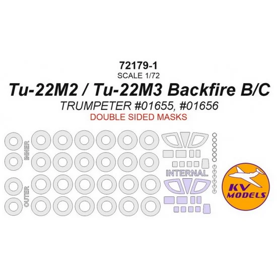 KV Models 72179-1 1/72 Tu-22M2 Backfire B / Tu-22M3 Backfire C Paint Masking for Trumpeter #01655, #01656 (Double-sided)