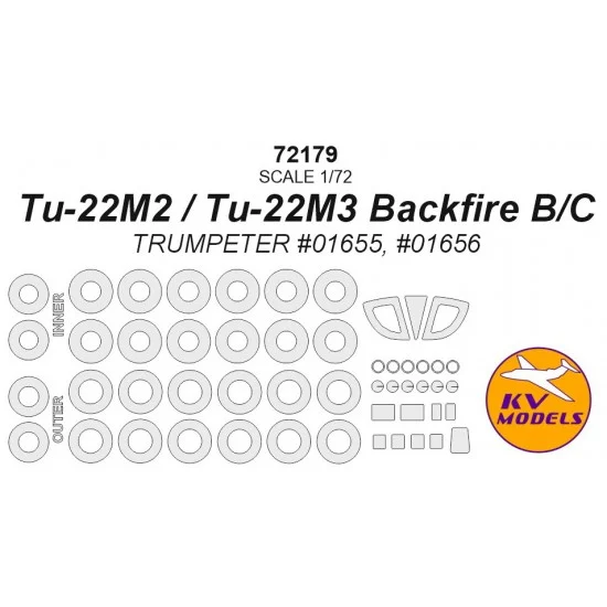KV Models 72179 1/72 Tu-22M2 Backfire B / Tu-22M3 Backfire C Paint Masking for Trumpeter #01655, #01656