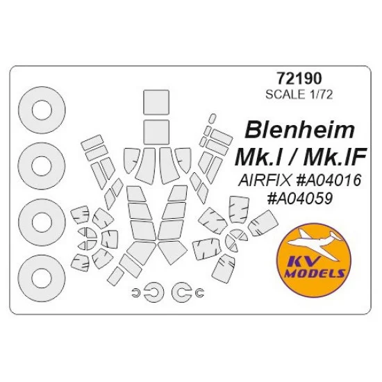 KV Models 72190 1/72 Blenheim Mk.I/Mk.IF Masking w/Wheels Masks for Airfix #A04016, #A04059 - Model Planes