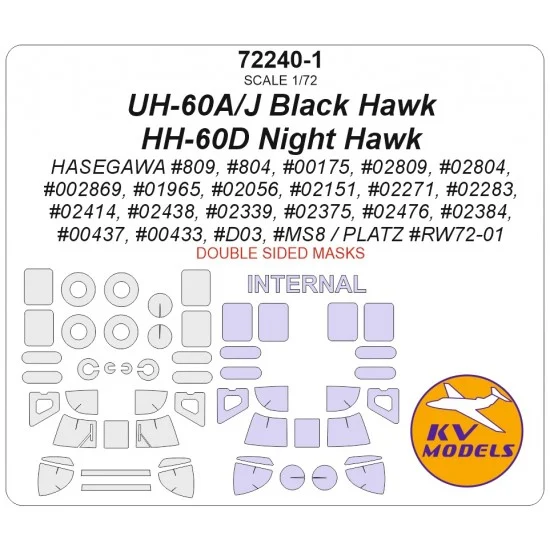 KV Models 72240-1 1/72 UH-60A, UH-60J Black Hawk, HH-60D Night Hawk Masks for Hasegawa/Platz [Double-sided]