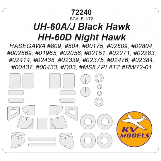KV Models 72240 1/72 UH-60A, UH-60J Black Hawk, HH-60D Night Hawk Masks for Hasegawa/Platz