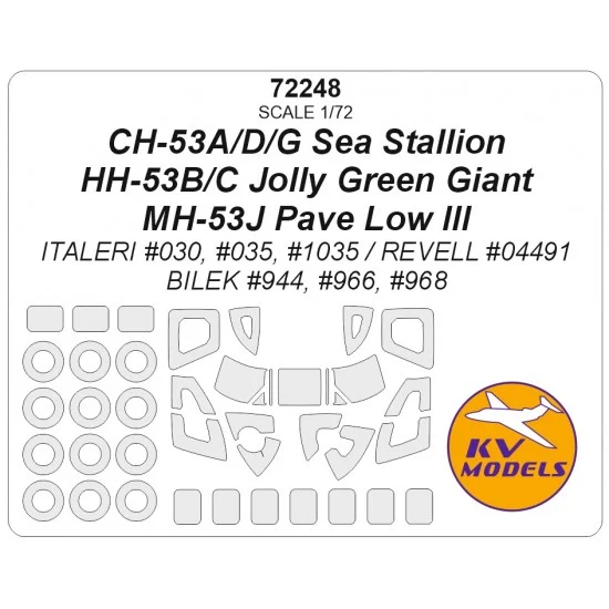 KV Models 72248 1/72 MH-53J Pave Low III/HH-53B/C Jolly Green Giant/CH-53A/D/G Masks for Italeri