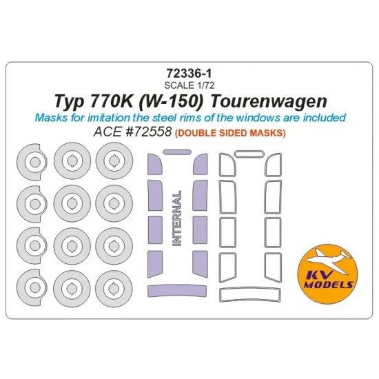 KV Models 72336-1 1/72 Typ 770K (W-150) Tourenwagen Double sided Masking for ACE #72558