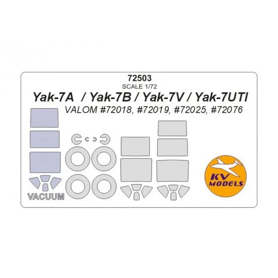 KV Models 72503 1/72 Yak-7A /7B/7V/7UTI Masking for Valom #72018, #72019, #72025, #72076