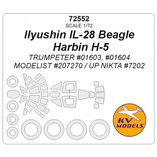 KV Models 72552 1/72 Il-28/Harbin H-5 Masking for Trumpeter #01603/01604/Modelist #207270/UP Nikta #7202