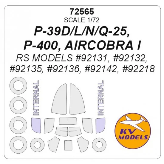 KV Models 72565 1/72 P-39D/L/N/Q-25/P-400/AIRCOBRA I Masking for RS Models