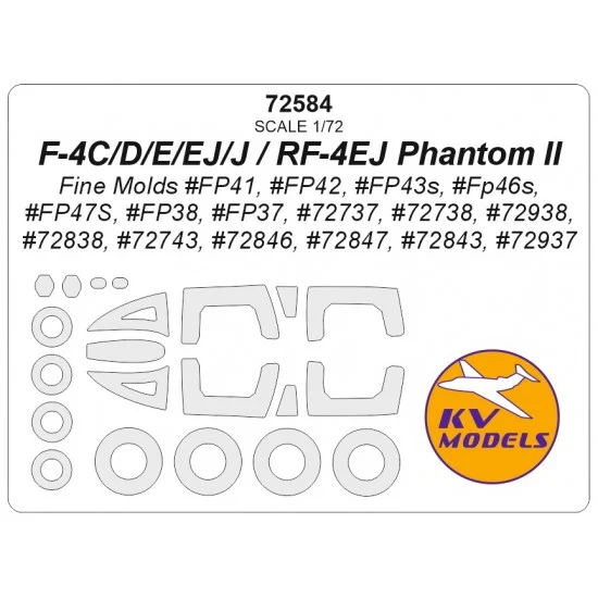 KV Models 72584 1/72 US F-4C/D/E/EJ/J/RF-4EJ Phantom II Canopies and Wheel Masks for Fine Molds