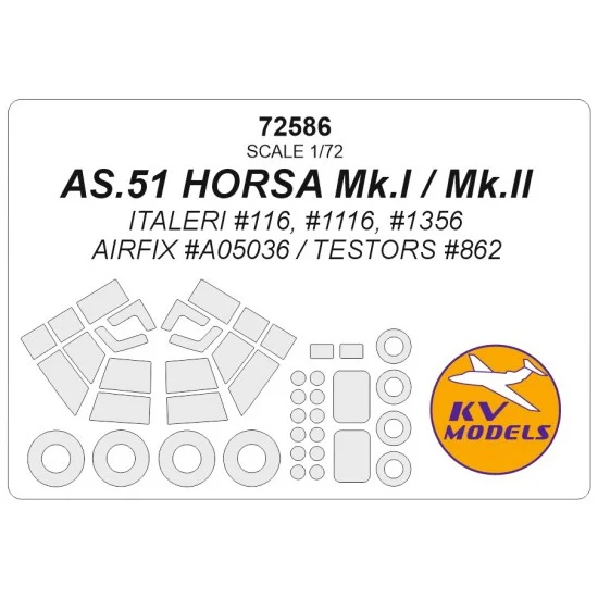 KV Models 72586 1/72 AS.51 HORSA Mk.I / Mk.II Masks for Italeri / Airfix / Testors kits - Model Planes