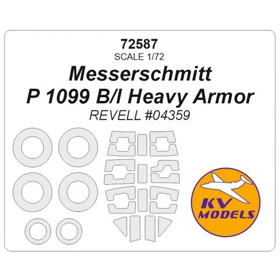 KV Models 72587 1/72 Messerschmitt P 1099 B/I Heavy Armor Masks for Revell #04359 - Model Planes