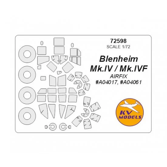 KV Models 72598 1/72 Blenheim Mk.IV/Mk.IVF Masking for Airfix #A04017, #A04061 - Model Planes