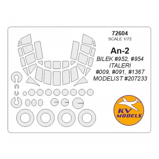 KV Models 72604 1/72 An-2 Masking for Bilek #952, #954/Italeri #009, #091, #1367/Modelist #207233