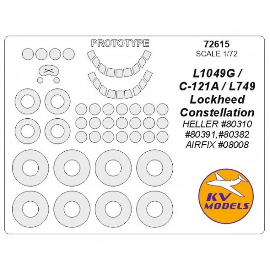 KV Models 72615 1/72 Lockheed Constellation L1049G/C-121A/L749 Masking for Heller/Airfix #08008