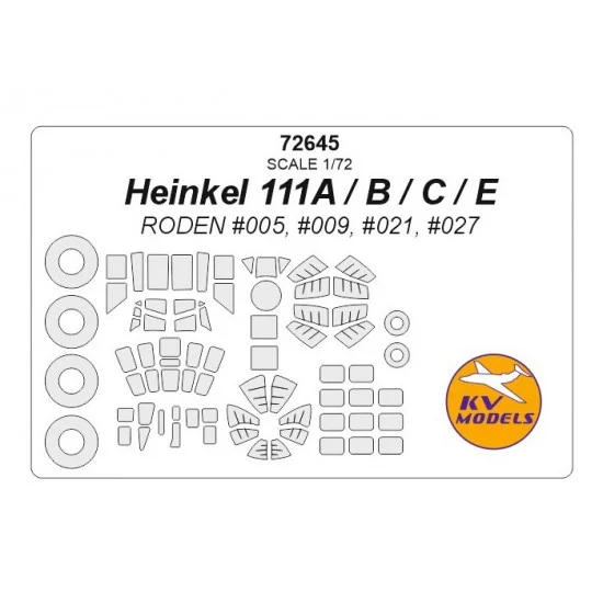 KV Models 72645 1/72 Heinkel 111A/B/C/E Masking for Roden #005, #009, #021, #027 - Model Planes