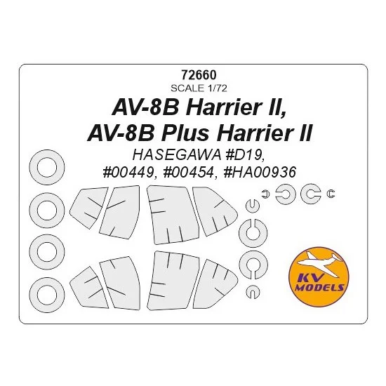 KV Models 72660 1/72 AV-8B Harrier II, AV-8B Plus Harrier II Masking for Hasegawa