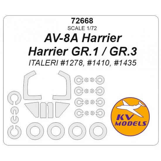 KV Models 72668 1/72 AV-8A Harrier / Harrier GR.1 / GR.3 Masking for Italeri #1278 #1410 #1435