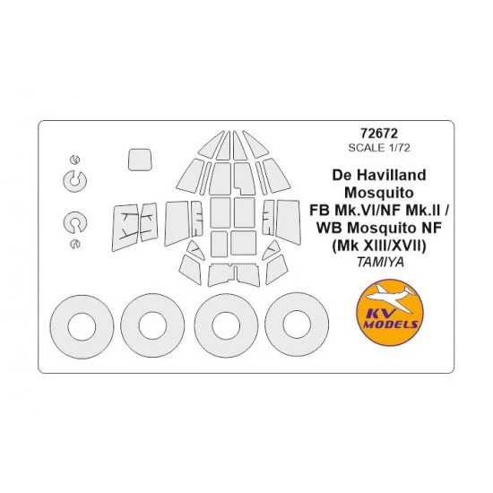 KV Models 72672 1/72 De Havilland Mosquito FB Mk.VI/NF Mk.II/WB NF (Mk XIII/XVII) Masking for Tamiya kits - Model Planes
