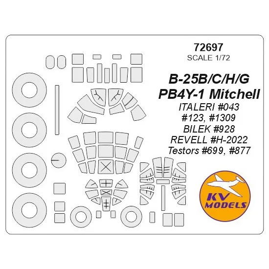 KV Models 72697 1/72 B-25B/C/H/G/PB4Y-1 Mitchell Masking for Italeri/Bilek/Revell/Testors kits