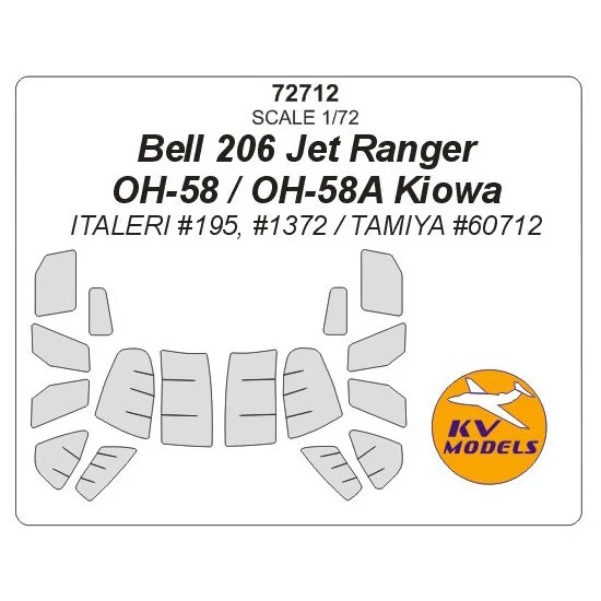 KV Models 72712 1/72 Bell 206 Jet Ranger/OH-58/OH-58A Kiowa Masking for Italeri #195, #1372/Tamiya #60712