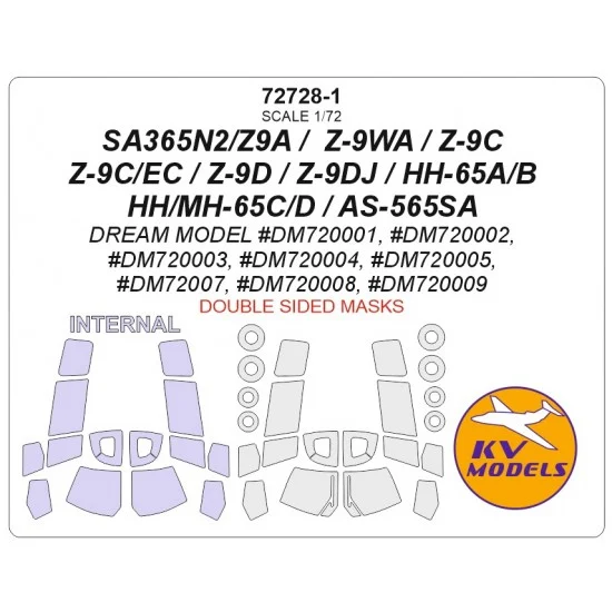 KV Models 72728-1 1/72 Sa365N2/Z9A/ Z-9Wa/9C/Ec/Z-9D/9Dj/Hh-65A/B/Hh/Mh-65C/D/As-565Sa Masking for Dream