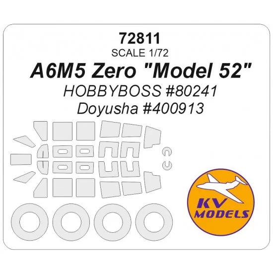 KV Models 72811 1/72 JP A6M5 Zero Model 52 Canopies and Wheels Masks for Hobbyboss / Doyusha - Model Planes