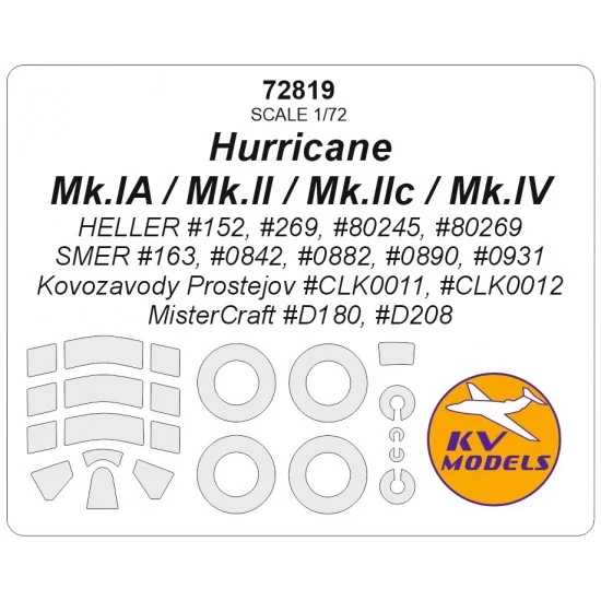 KV Models 72819 1/72 GB Hurricane Mk.IA/II/IIc/IV Masks for Heller/Smer/Mistercraft - Model Planes