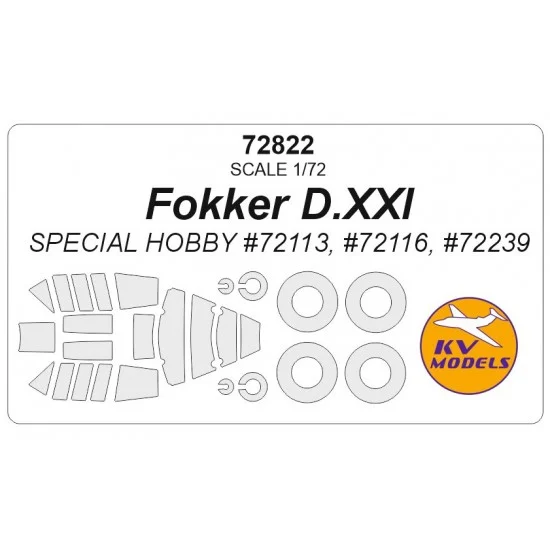 KV Models 72822 1/72 Fokker D.XXI Masking for Special Hobby #72113/72116/72239 - Model Planes