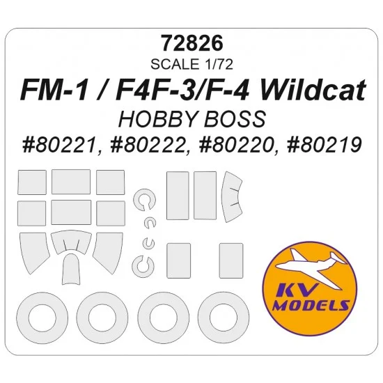 KV Models 72826 1/72 FM-1/F4F-4/F4F-3 Wildcat Masks for Hobby Boss (canopies and wheels)