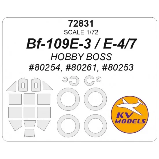 KV Models 72831 1/72 Bf-109E-4/7/Bf109E-3 Masks for Hobby Boss #80254/80261/80253 (canopies and wheels)