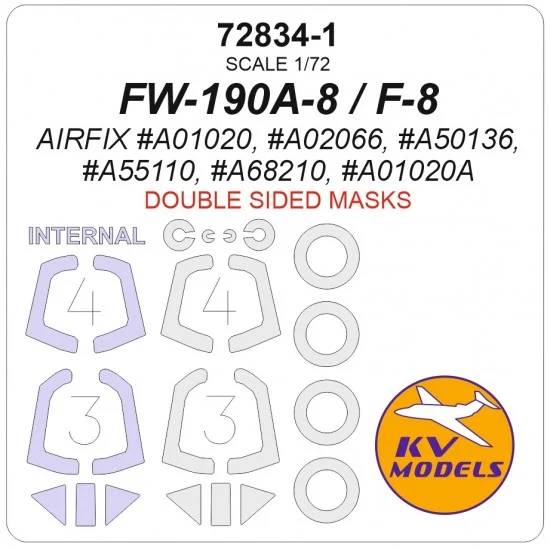 KV Models 72834-1 1/72 FW-190A-8/F-8 Masks for Airfix [Double-sided] (canopies and wheels)