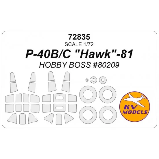 KV Models 72835 1/72 P-40B/C Hawk-81 Masks for Hobby Boss #80209 (canopies and wheels)