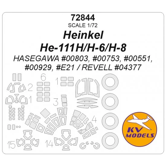KV Models 72844 1/72 He111H Series Mask Set (Wheels Mask Incl.) for Hasegawa/Revell Kits - Model Planes