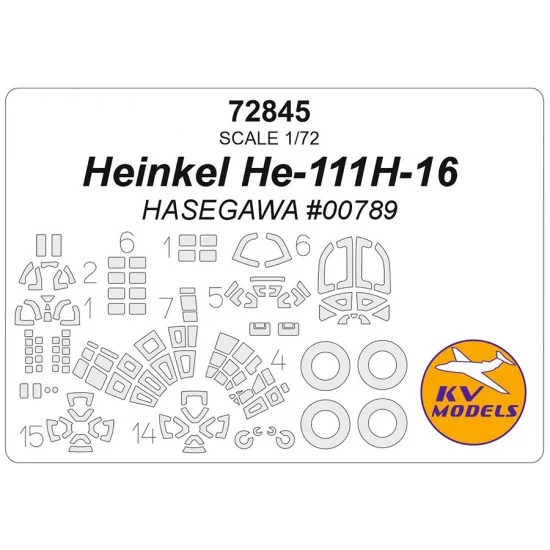 KV Models 72845 1/72 He111H-16 Mask Set (Wheels Mask Incl.) for Hasegawa Kits