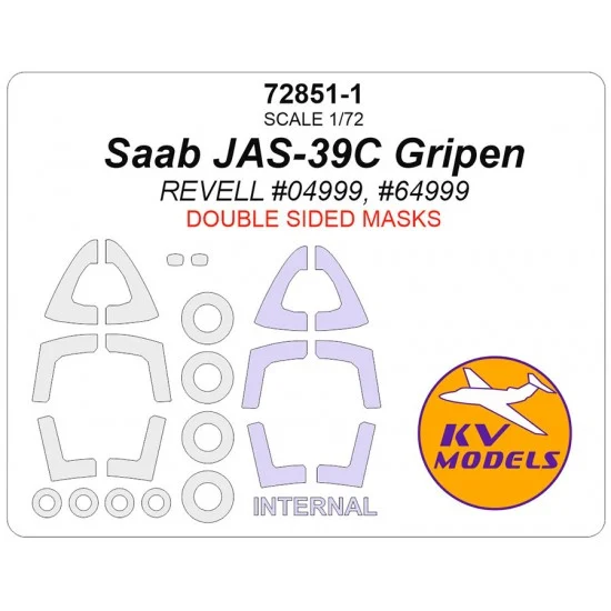 KV Models 72851-1 1/72 SAAB JAS-39C Gripen Masks for Revell [Double-sided] (canopies and wheels)