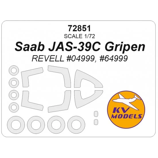 KV Models 72851 1/72 SAAB JAS-39C Gripen Masks for Revell #04999/64999 (canopies and wheels)
