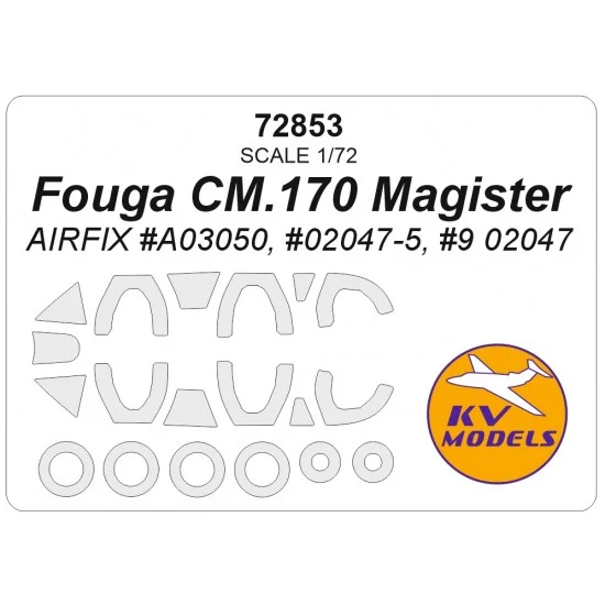 KV Models 72853 1/72 Fouga CM.170 Magister Masks for Airfix #A03050/02047-5/9 02047 (canopies and wheels)